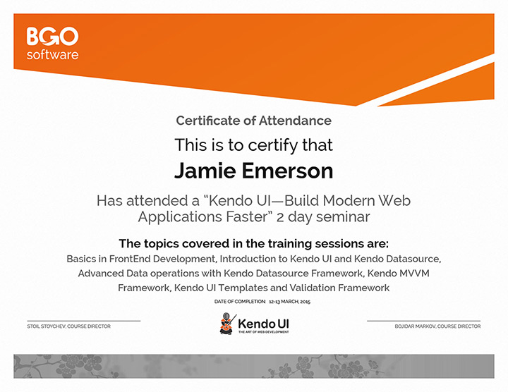 Kendo UI - Build Modern Web Applications Faster Certificate