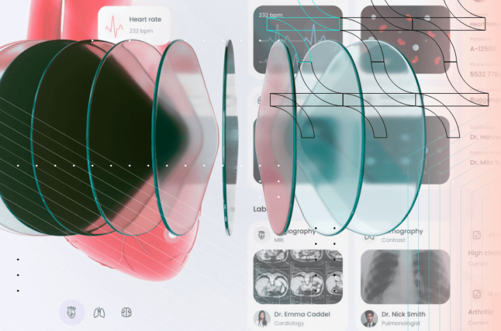 Medical heart graphic displaying health information and data.