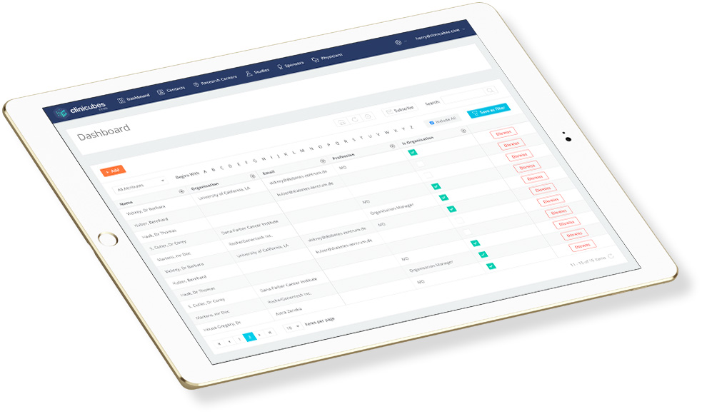 tablet showing Clinicubes CTMS 