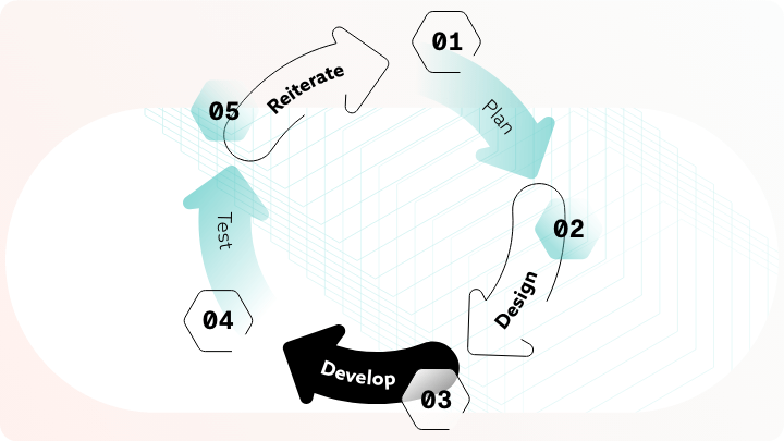 Circular diagram showing the steps in the software development process.