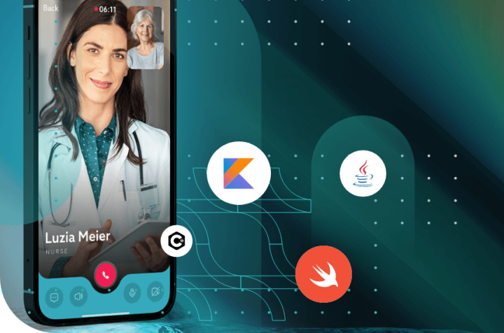 Phone screen showing a video call with a nurse.