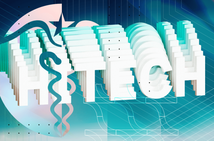 Large 3D letters forming the word 'HITECH' on an abstract background.