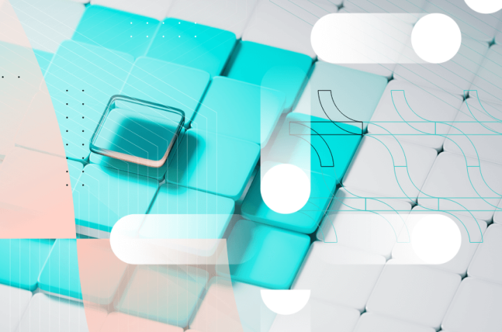Abstract image with cubes, one of which is transparent.