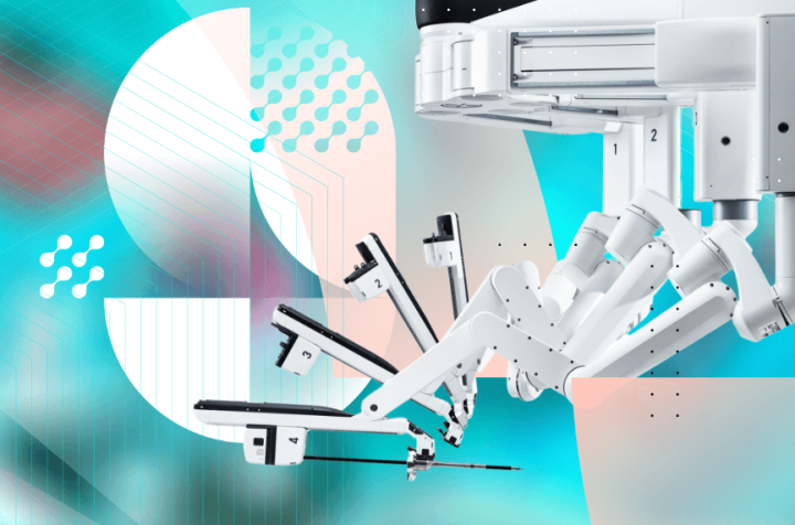 Robotic arm from a medical device, likely used for surgery.