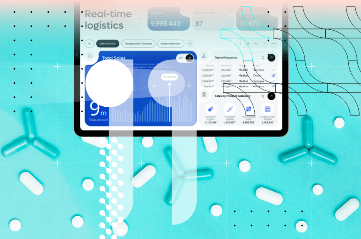 Tablet displaying logistics data for medicine sales.